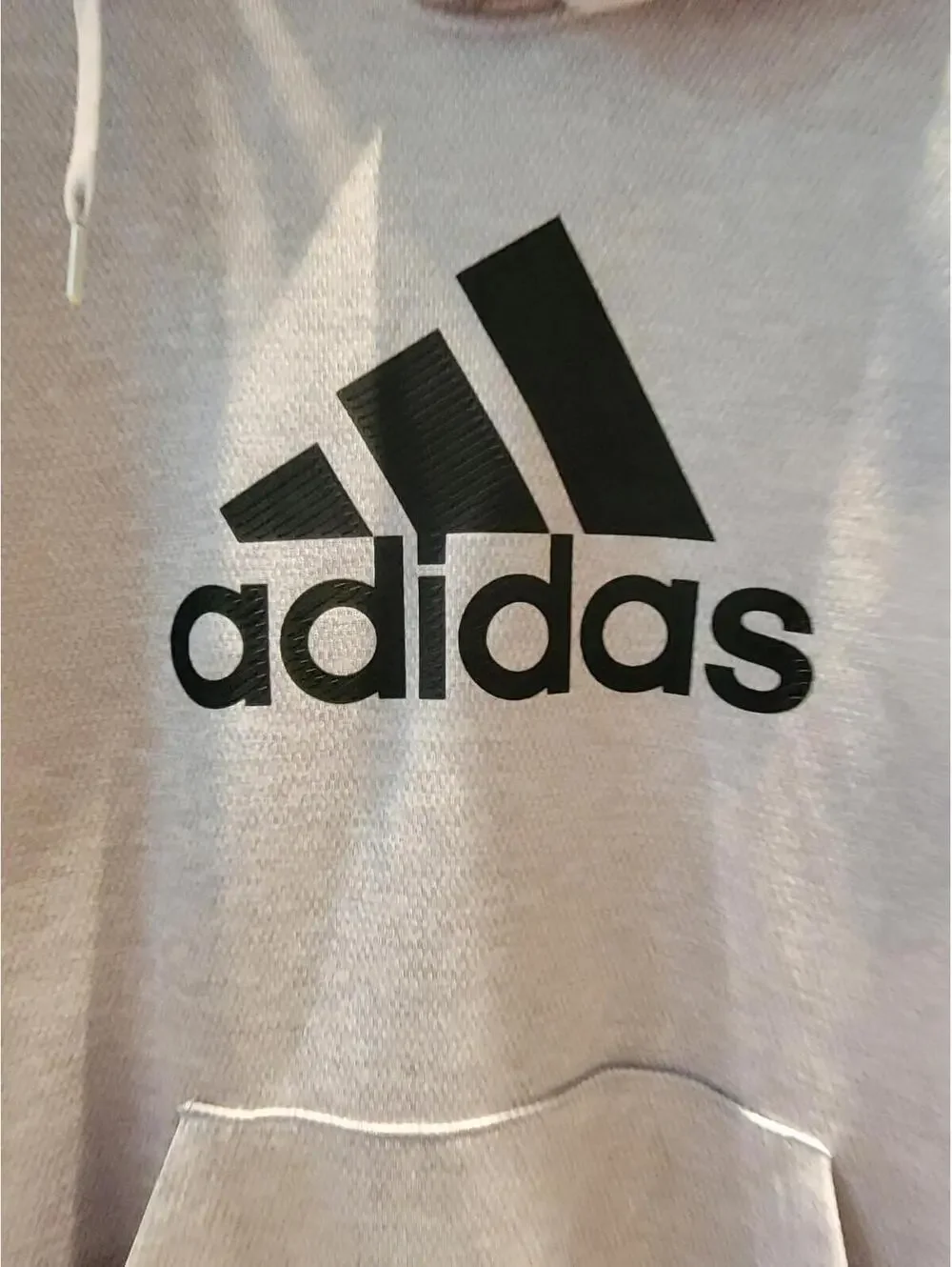 Adidas Mens Pullover Hoodie Sweater Light Gray Black Size L